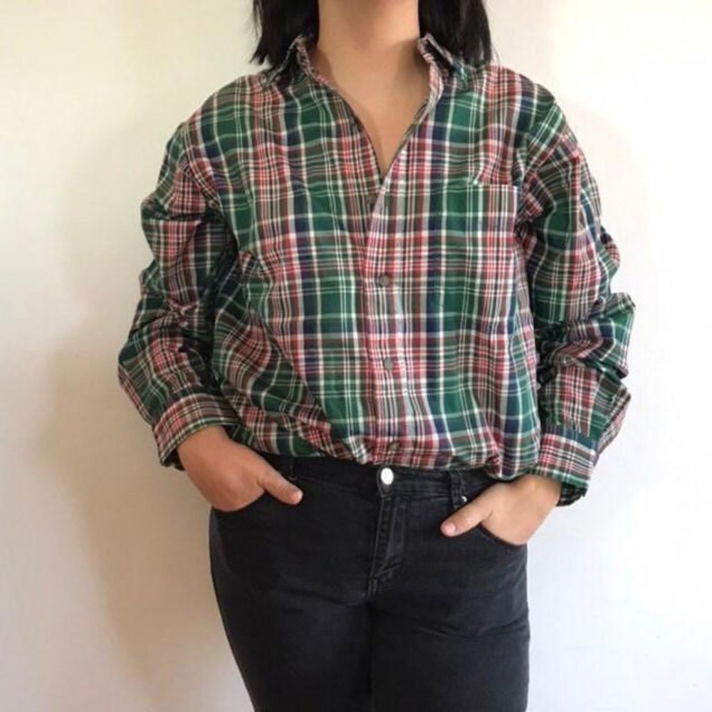Vintage 90s Plaid Button Down Shirt, Red/Green, Size Medium, The Arrow Co.